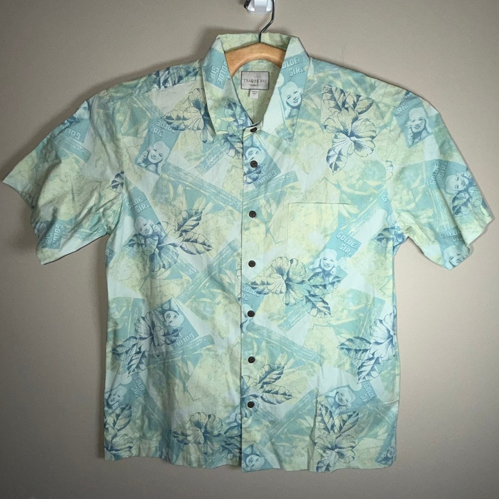 Trader Bay Golden Girls Hawaiian Shirt Tropical Camp Button Front Large NWT